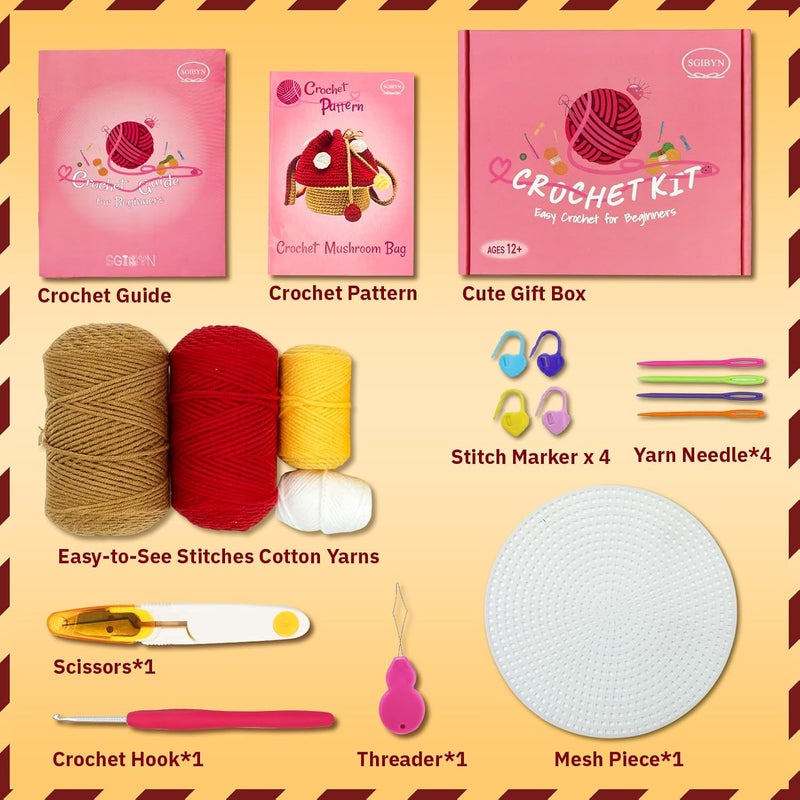 SGIBYN Crochet Kit for Beginners with Step-by-Step Video Tutorials,Cute Mushroom Crossbody Purse Bag Starter Crochet Kit for Women Knitting Kits Learn to Crochet Set (Mushroom Bag) - Image 2
